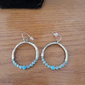 Silver and Turquoise Hoop Earrings
